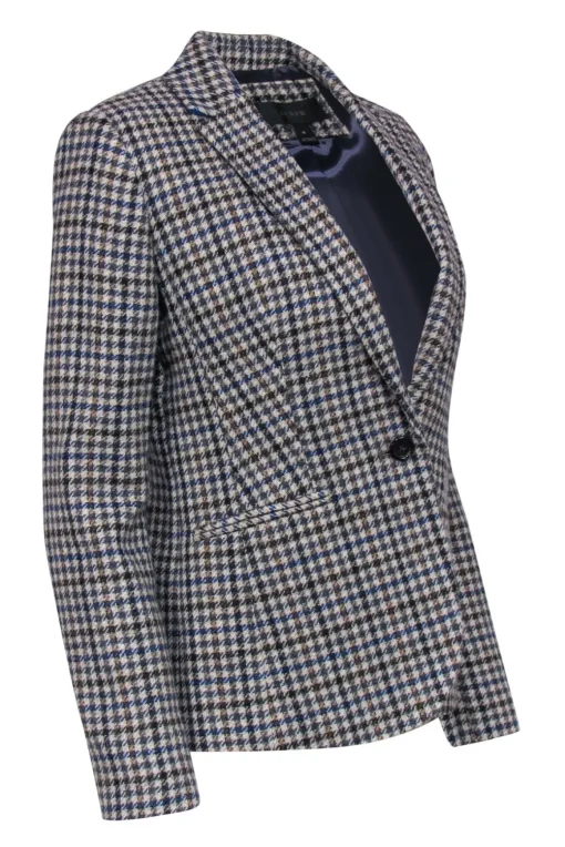 J.Crew - Cream, Brown & Blue Plaid Wool Blazer w/ Suede Elbow Patches Sz 4