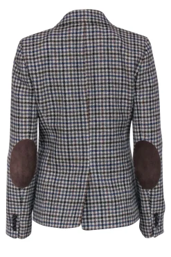 J.Crew - Cream, Brown & Blue Plaid Wool Blazer w/ Suede Elbow Patches Sz 4