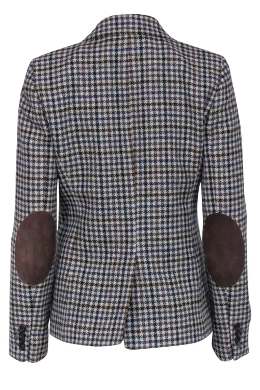J.Crew - Cream, Brown & Blue Plaid Wool Blazer w/ Suede Elbow Patches Sz 4