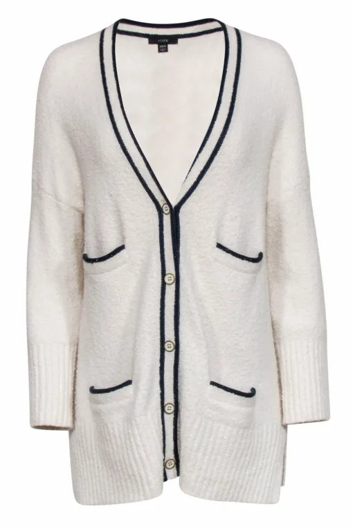 J.Crew - Cream Collegiate-Style Cardigan w/ Navy Stripe Details Sz XS/S