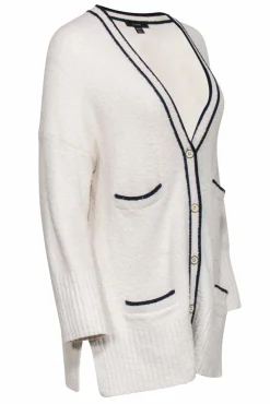 J.Crew - Cream Collegiate-Style Cardigan w/ Navy Stripe Details Sz XS/S