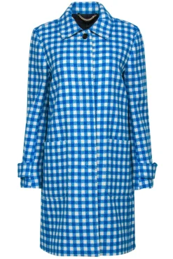 J.Crew – Cyan Blue & White Checkered Plaid Wool Coat Sz 10