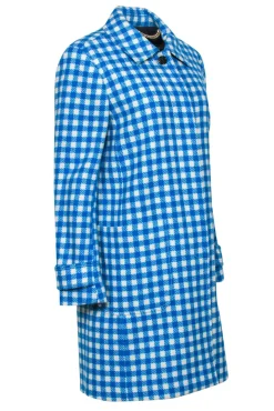 J.Crew – Cyan Blue & White Checkered Plaid Wool Coat Sz 10