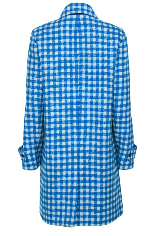 J.Crew – Cyan Blue & White Checkered Plaid Wool Coat Sz 10