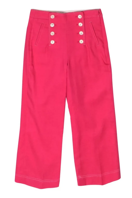J.Crew - Hot Pink Wide Leg Pants w/ Button Details Sz 4