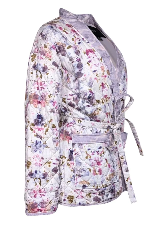 J.Crew - Lavender, Pink, Brown & White Quilted w/ Waist Tie Jacket Sz S