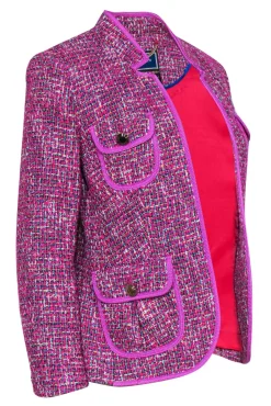 J.Crew - Magenta & Multicolored Metallic Tweed Open Front Blazer Sz 6