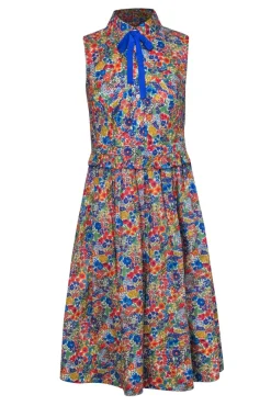 J.Crew - Multicolor Floral Print Collared Midi Dress w/ Necktie Sz 4P