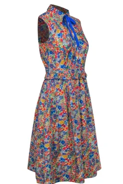 J.Crew - Multicolor Floral Print Collared Midi Dress w/ Necktie Sz 4P