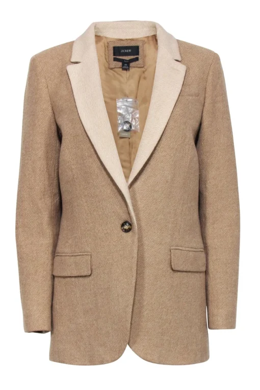 J.Crew - Oversized Tan Contrast Lapel Single Button Blazer Sz 10