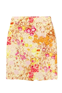 J.Crew - Pink & Yellow Abstract Floral Print Textured Pencil Skirt Sz 0