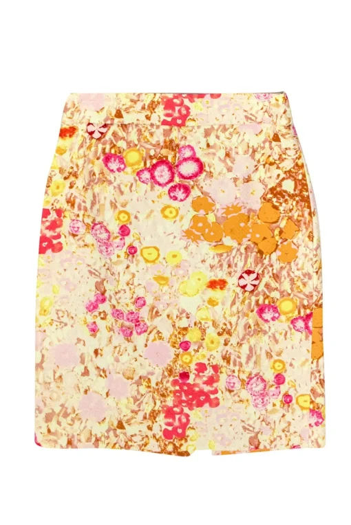 J.Crew - Pink & Yellow Abstract Floral Print Textured Pencil Skirt Sz 0