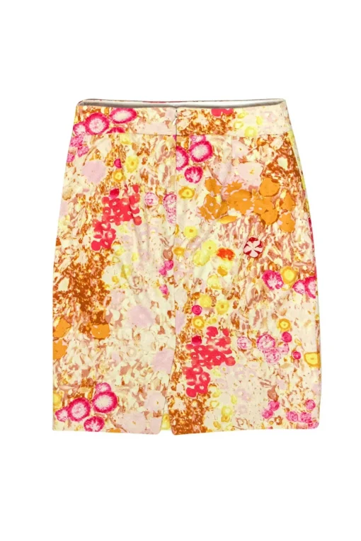 J.Crew - Pink & Yellow Abstract Floral Print Textured Pencil Skirt Sz 0