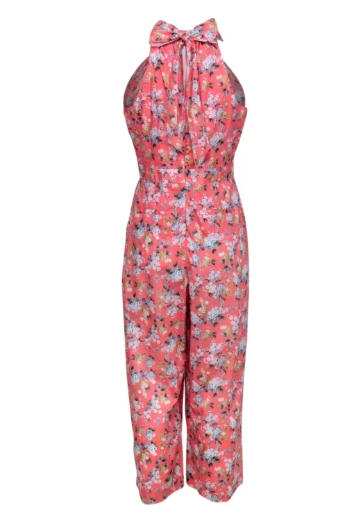 J.Crew - Pink Floral Print Wide Leg Cotton Jumpsuit Sz 8