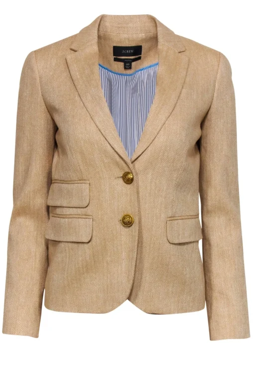J.Crew - Tan Herringbone Linen Blend Blazer Sz 00