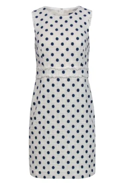 J.Crew - White & Navy Polka Dot Tweed Sheath Dress Sz 4