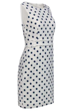 J.Crew - White & Navy Polka Dot Tweed Sheath Dress Sz 4