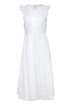 J.Crew - White Floral Eyelet Ruffled Midi Dress Sz 4