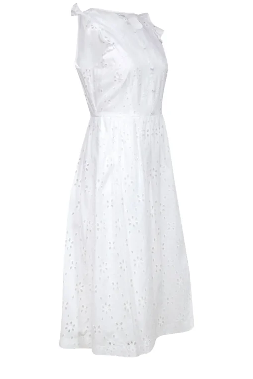 J.Crew - White Floral Eyelet Ruffled Midi Dress Sz 4