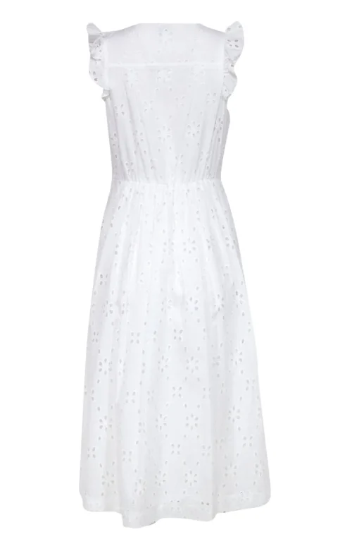 J.Crew - White Floral Eyelet Ruffled Midi Dress Sz 4