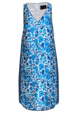 J.Crew Collection - Aqua & Cobalt Floral Motif Silk & Cotton Shift Dress Sz 6