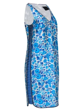 J.Crew Collection - Aqua & Cobalt Floral Motif Silk & Cotton Shift Dress Sz 6
