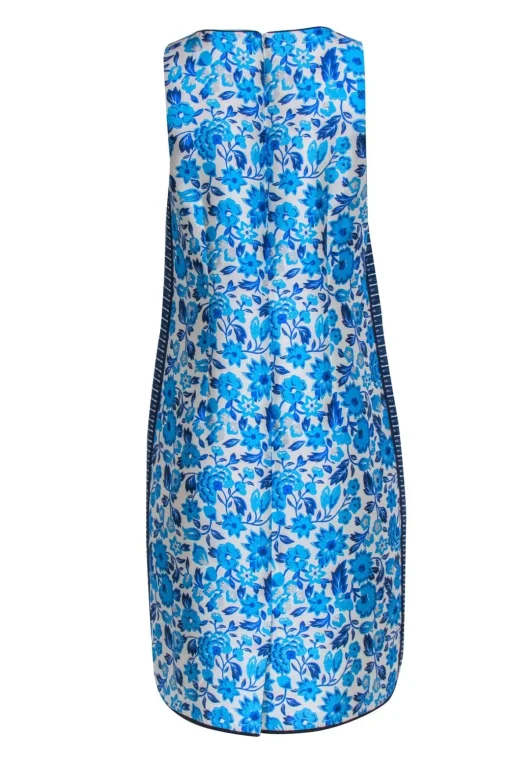 J.Crew Collection - Aqua & Cobalt Floral Motif Silk & Cotton Shift Dress Sz 6