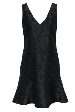 J.Crew Collection - Black Floral Embroidered Sleeveless Dress w/ Flounce Sz 6