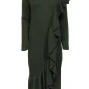 J.Crew Collection - Green Ribbed Knit Long Sleeve Ruffle Dress Sz M