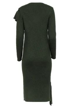 J.Crew Collection - Green Ribbed Knit Long Sleeve Ruffle Dress Sz M