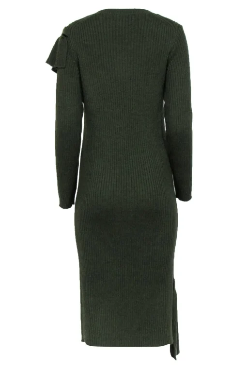 J.Crew Collection - Green Ribbed Knit Long Sleeve Ruffle Dress Sz M