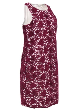 J.Crew Collection - Ivory & Burgundy Floral Embroidered Overlay Sheath Dress Sz 6
