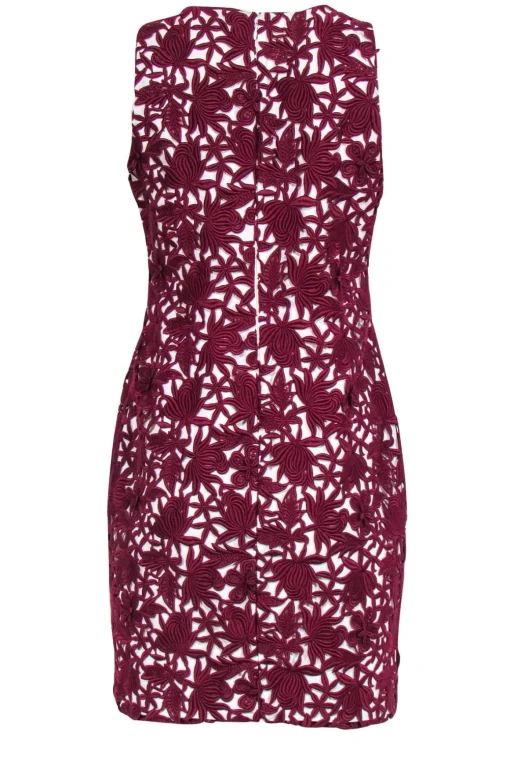 J.Crew Collection - Ivory & Burgundy Floral Embroidered Overlay Sheath Dress Sz 6