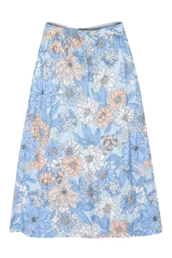 J.Crew Collection - Light Blue, Peach, & Ivory Floral Print Textured Satin Skirt Sz S
