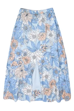 J.Crew Collection - Light Blue, Peach, & Ivory Floral Print Textured Satin Skirt Sz S