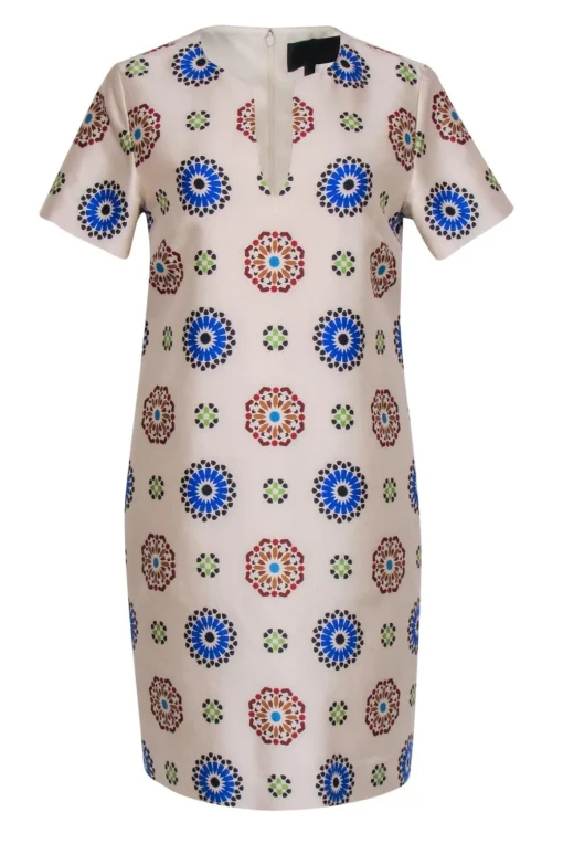 J.Crew Collection - Nude Medallion Print Wool & Silk Shift Dress Sz 8