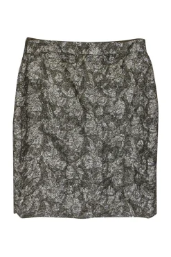 J.Crew Collection - Olive Green Metallic Floral Skirt Sz 6