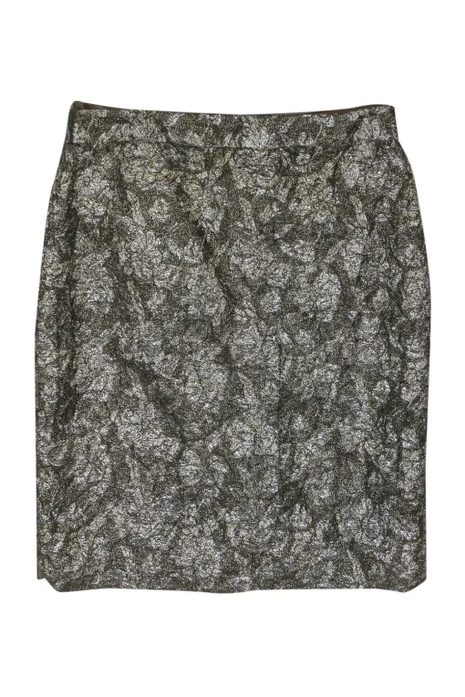 J.Crew Collection - Olive Green Metallic Floral Skirt Sz 6