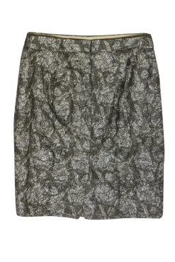 J.Crew Collection - Olive Green Metallic Floral Skirt Sz 6