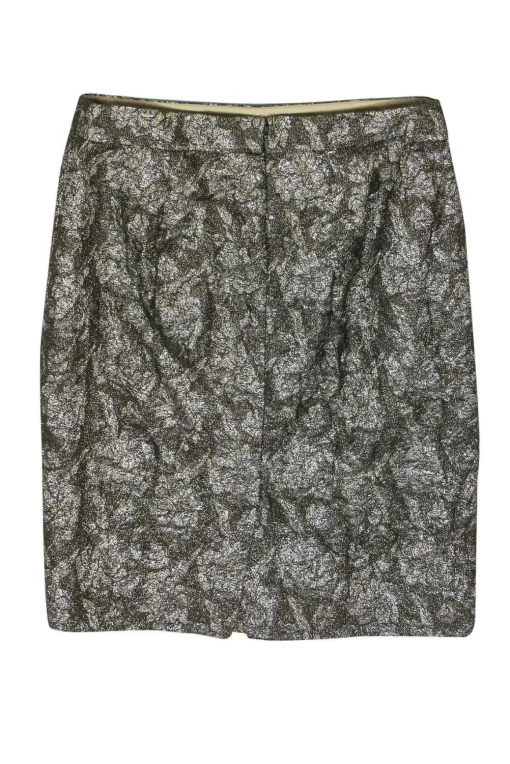 J.Crew Collection - Olive Green Metallic Floral Skirt Sz 6