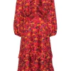 J.Crew Collection - Red & Multicolor Floral & Leopard Print Ruffled Silk Maxi Dress Sz 14