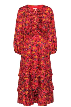 J.Crew Collection - Red & Multicolor Floral & Leopard Print Ruffled Silk Maxi Dress Sz 14