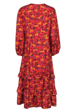 J.Crew Collection - Red & Multicolor Floral & Leopard Print Ruffled Silk Maxi Dress Sz 14