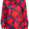 J.Crew Collection - Red Floral Print Tie Neck Blouse Sz S