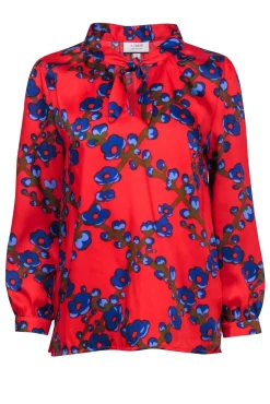 J.Crew Collection - Red Floral Print Tie Neck Blouse Sz S