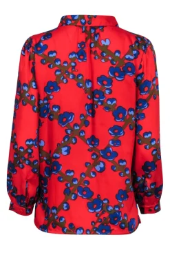J.Crew Collection - Red Floral Print Tie Neck Blouse Sz S