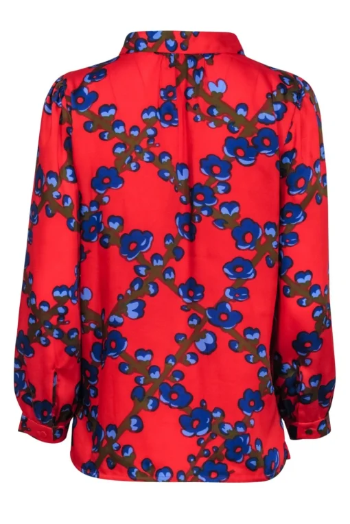 J.Crew Collection - Red Floral Print Tie Neck Blouse Sz S