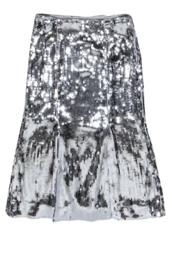 J.Crew Collection - Silver Sequin Slit Detail Skirt Sz 10