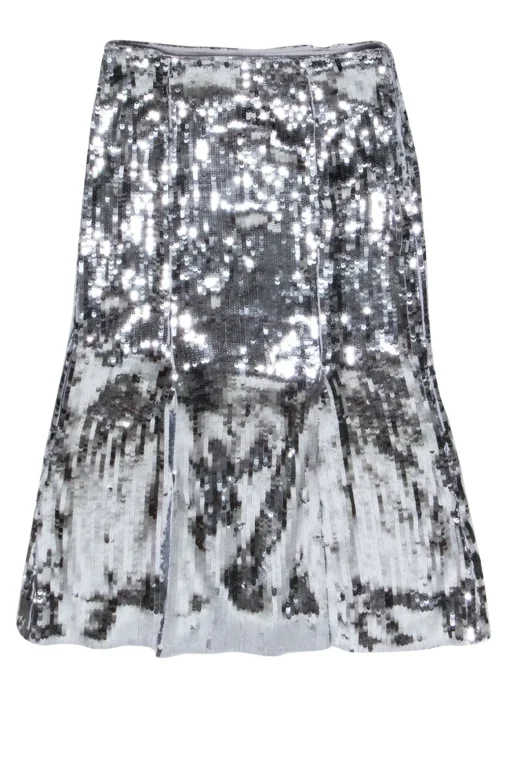 J.Crew Collection - Silver Sequin Slit Detail Skirt Sz 10