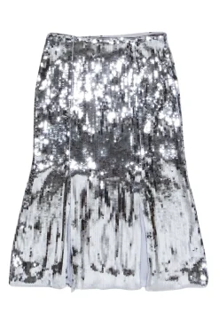 J.Crew Collection - Silver Sequin Slit Detail Skirt Sz 10